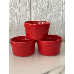 Set of 3 Red Ceramic Ramekins Small Bowls Dishwasher Safe Oven Safe